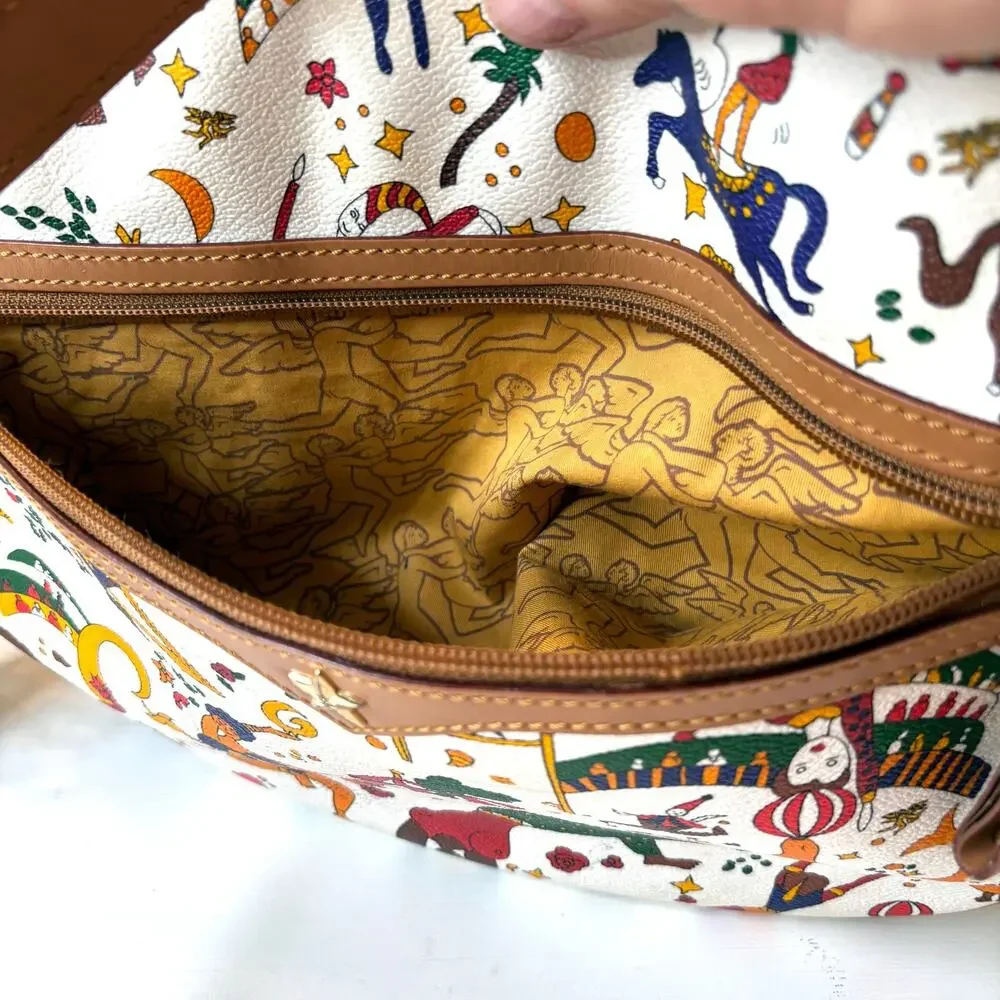 Piero Guidi Magic Circus Cream Shoulder Crossbody Bag w/ Doll Charm Italy